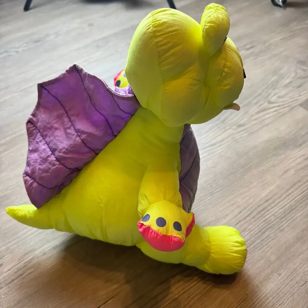 Vtg Stuffins Parachute Plush Lumpy’s Gang Yellow Dragon Nylon Plush Dinosaur 14”